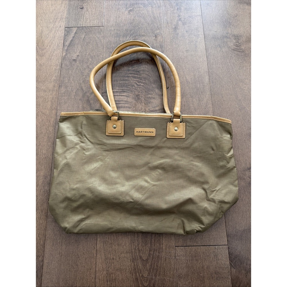 Hartmann - Green Nylon Shoulder Bag With Leather Trim Travel Tote.   Large 18x12